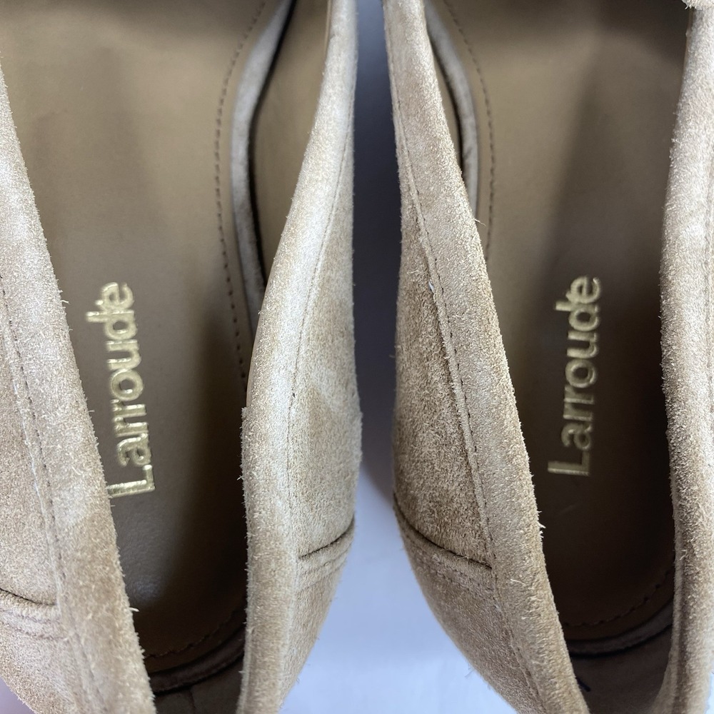 Larroude Suede Katherine Loafers Tan Gold Tone Bit Women's Size 5 Made in Brazil - Picture 13 of 15